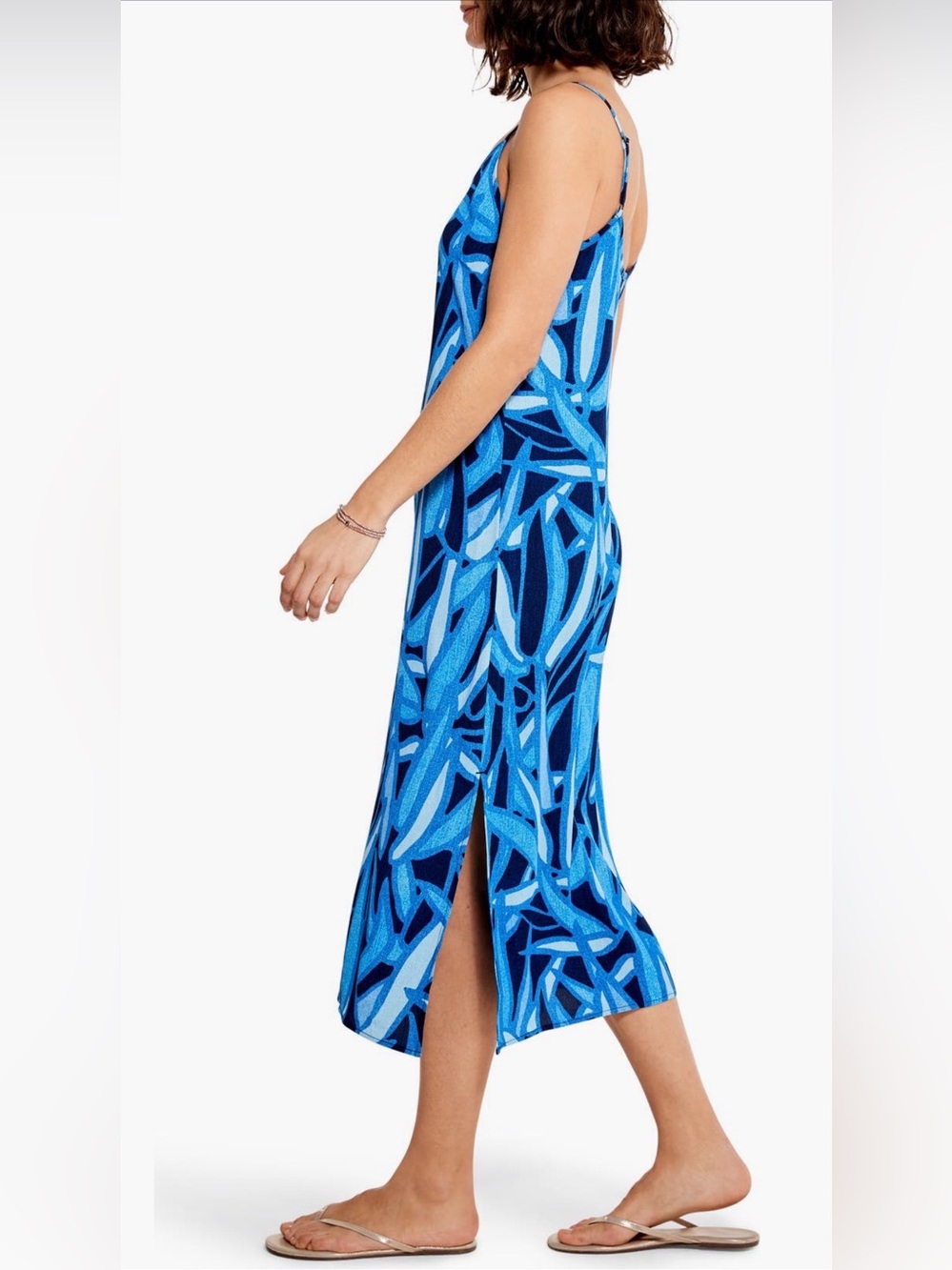 NWOT NIC+ ZOE Sunset Jungle Blue Botanical Print Spaghetti Strap Dress-XS - Picture 5 of 15